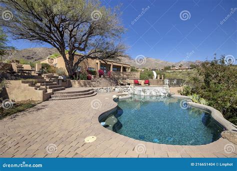Swimming Pool With Terraced Patio Stock Photo Image Of Furniture