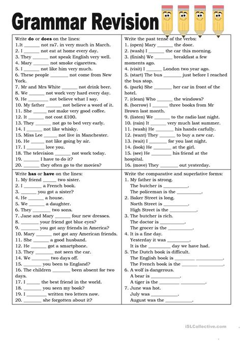 Part of a collection of free grammar and writing worksheets from k5 learning. Grammar Revision worksheet - Free ESL printable worksheets ...