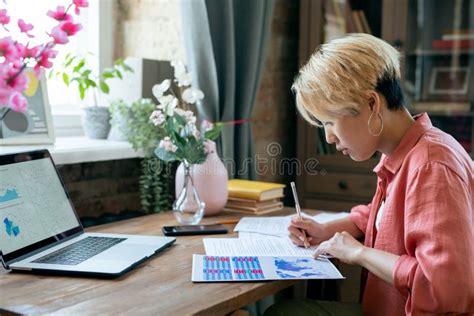 Young Serious Asian Female Freelancer Working In Home Office Stock