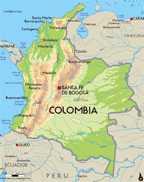 Detallado Mapa Físico De Colombia Con Principales Ciudades Colombia