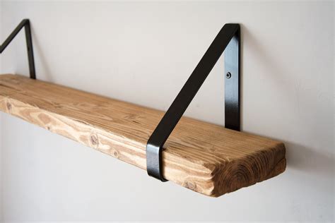 Walnut Rustic Chunky Solid Wooden Wall Shelf With Black Triangle