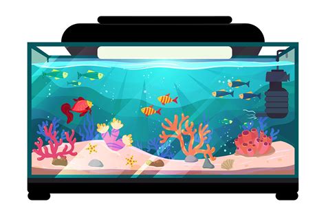 Cartoon Freshwater Fishes In Tank Aquarium Vector Illustration Exotic