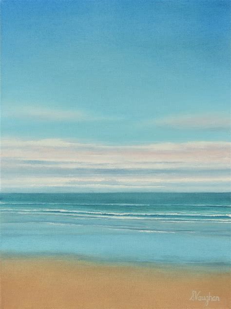 Peaceful Beach Blue Sky Seascape Oil Painting By Suzanne Vaughan