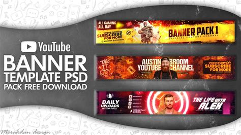 Youtube Banner Template Photoshop Pack Free Download 2021 Youtube