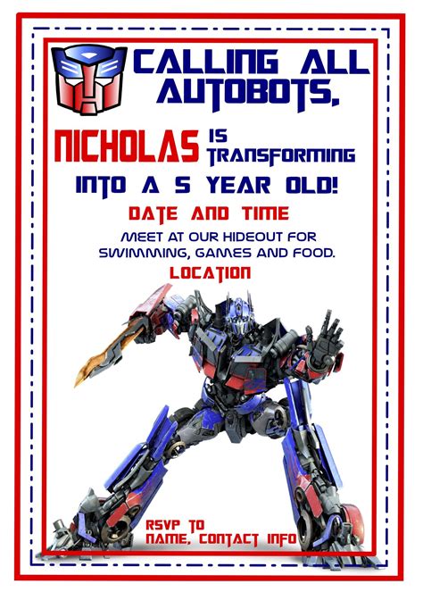 Transformers Themed Birthday Party Invite Designed For The Son Of A Good Friend Of Mine Who