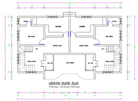 Simple Twin House Detail Plan Cadbull