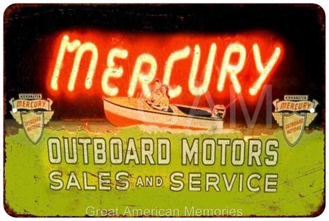 Neon Mercury Outboard Motors Vintage Look Reproduction Metal Sign 8x12