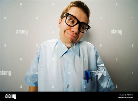 Man Wearing Thick Glasses And Pens In His Pocket Stock Photo Alamy