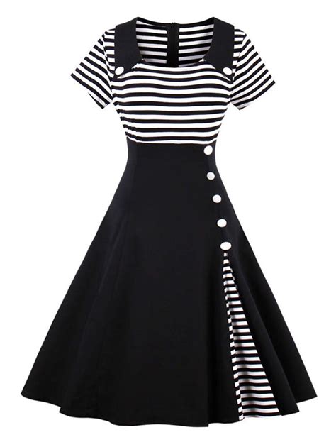 46 Off Vintage Buttoned Stripe Pin Up Dress Rosegal