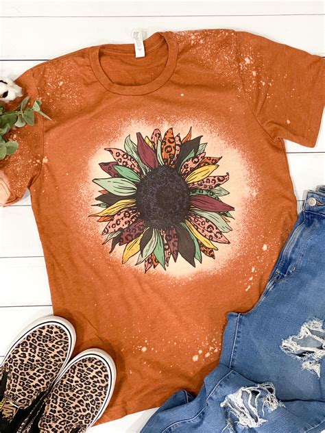 Fall Sunflower Leopard Bleached Tshirt Etsy Bleach Shirts How To