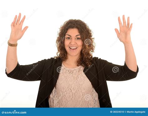 Woman With Her Hands Up Stock Photo Image Of Attention 38324510