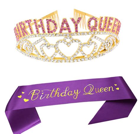 Buy Queen Birthday Tiara And Sash Happy Birthday Party Supplies Birthday Queen Purple Glitter