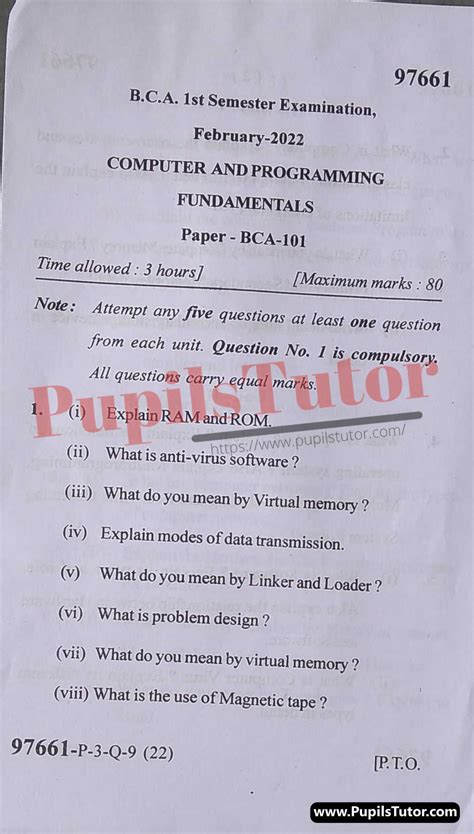 Mdu Bca 1st Semester Computer And Programming Fundamentals Question