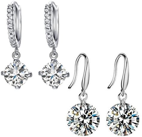 Buy Mahi Rhodium Plated Combo Of Ethereal White Drop And Hoop Earrings With Crystal Stones