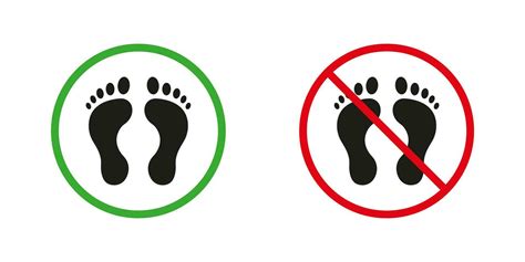 Warning Walk Barefoot Red And Green Warning Signs Human Footprint