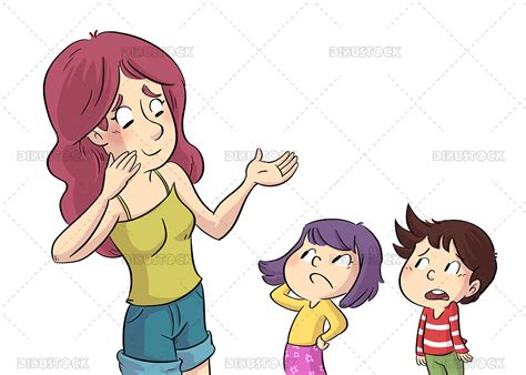Ilustración De Madre Hablando Con Sus Hijos Ilustraciones De Cuentos