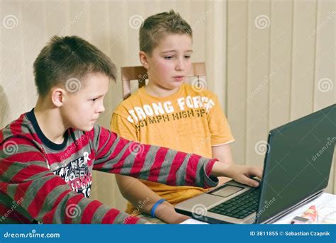 Two Boys And Laptop Computer Royalty Free Stock Photo Image 3811855