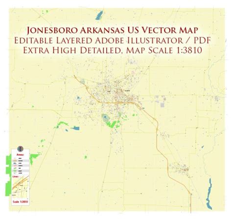 Jonesboro Arkansas Us Map Vector Extra High Detailed Road Map Editable