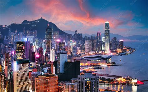 Hong Kong Victoria Harbour At Sunset ภาพถ่ายสต็อก Adobe Stock