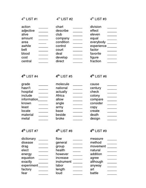 4th Grade Sight Words List 4th Grade Spelling Words Grade Spelling