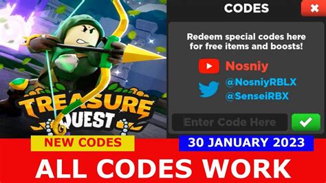 New Update Codes 🏹bows🏹 Treasure Quest Roblox All Codes 30