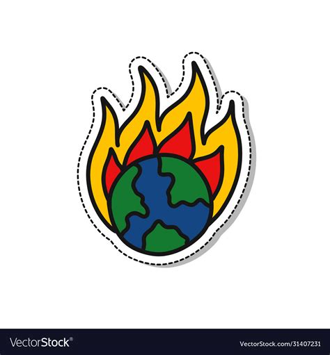 Earth On Fire Doodle Icon Royalty Free Vector Image