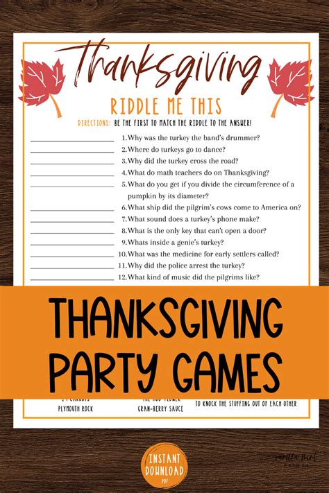 Thanksgiving Riddle Me This Trivia Game Thanksgiving