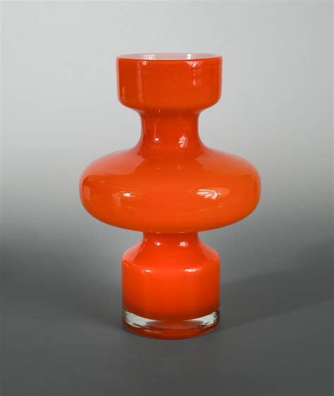 A Kastrup Holmegaard Type Orange Cased Glass Vase With Swollen Waist Unmarked 30cm 12in In