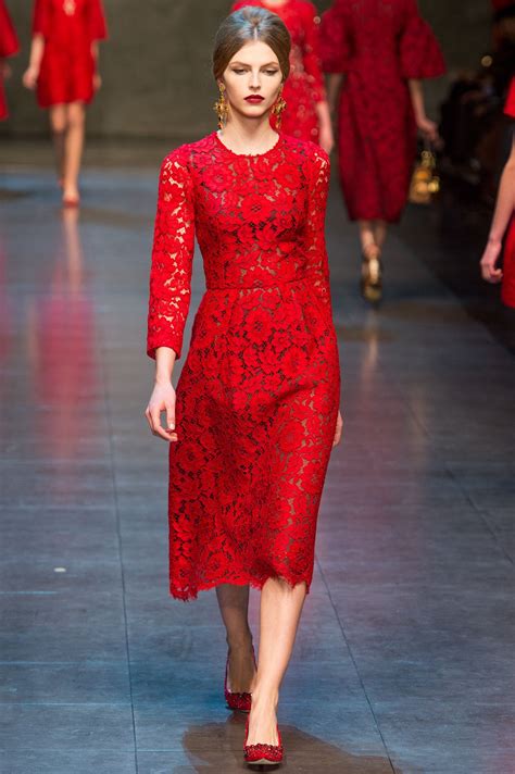Dolce And Gabbana Look 63 Red Lace Dress Dresses Lace Dress