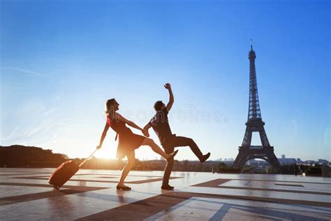 Couple Of Crazy Tourists On Holidays In Paris Stock Photo Image Of