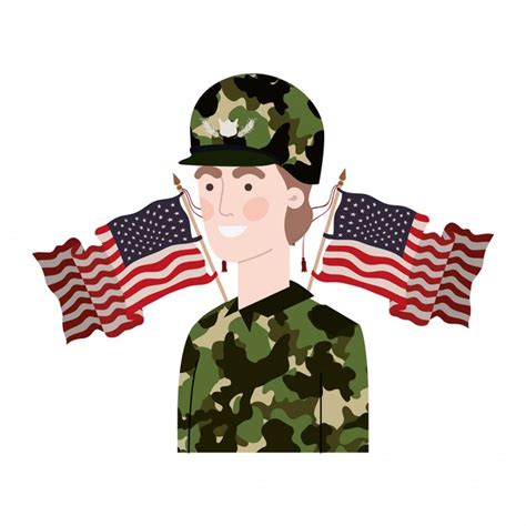 homem soldado da guerra com a bandeira dos estados unidos vetor premium
