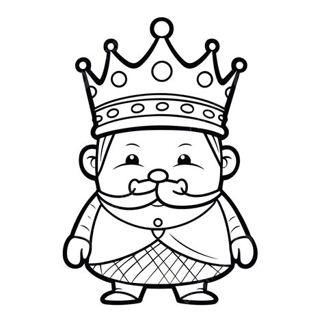 Cartoon King With Crown Coloring Page Outline Sketch Drawing Vector