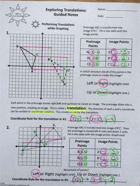 8th Grade Transformations Worksheet Answers Thekidsworksheet