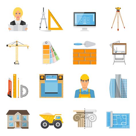 Architect Flat Colored Icons Collection 471720 Vector Art At Vecteezy
