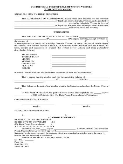 Deed Of Sale Of Motorcycle Deed Philippines