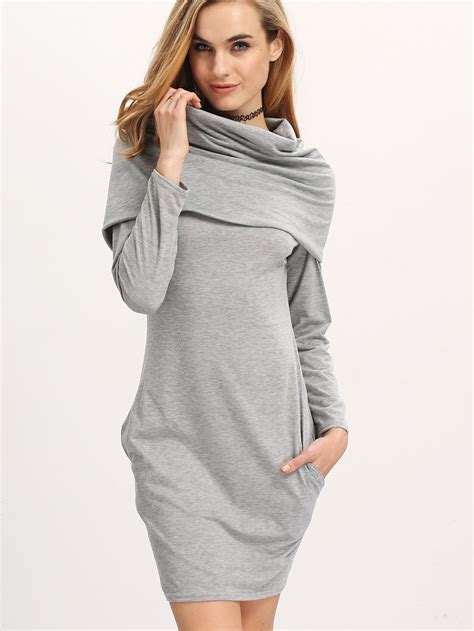 Grey Cowl Neck Long Sleeve Slim Dress Sheinsheinside