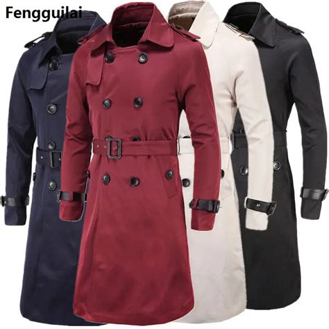 Men Trench Coat Classic Double Breasted Trench Coat Masculino Male