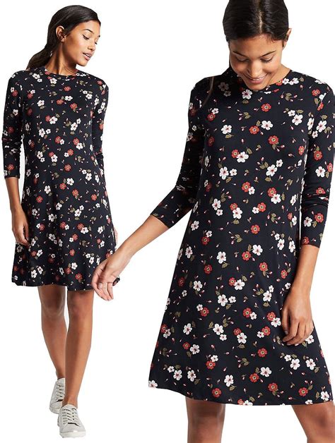 Marks And Spencer Ladies Floral Print Long Sleeve Swing Dress Mands