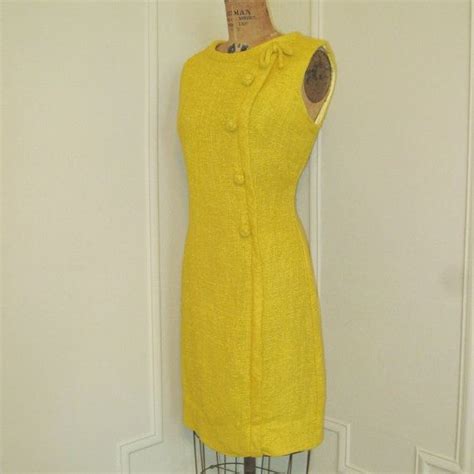 Vintage 1960s Mustard Yellow Boucle Wiggle Dress With A Bow Etsy