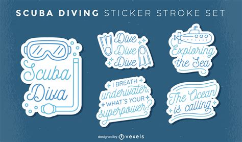 Scuba Diver Sticker Quotes Set Vector Download