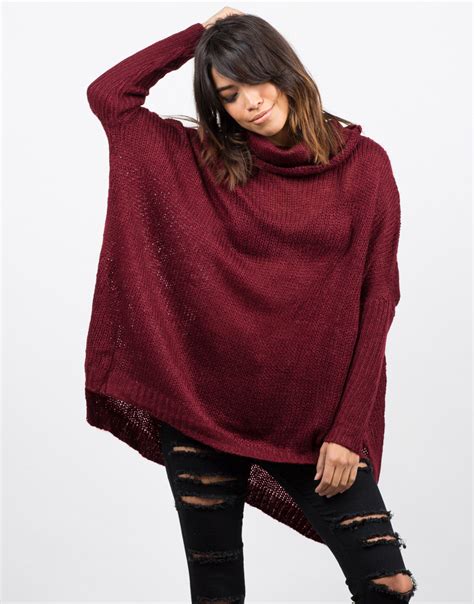 Oversized Knit Cowl Neck Sweater Red Turtleneck Knit Sweater 2020ave