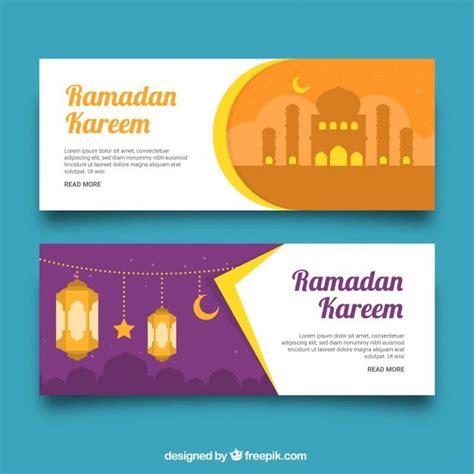 Ramadan Banners Collection With Mosque And Lamps Free Vector دروس