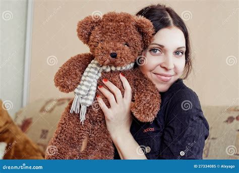 Woman With Teddy Bear Stock Image Image Of Bear Care 27334085