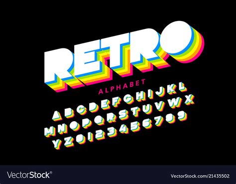 Colorful Retro Font 80s Style Alphabet Letters Vector Image