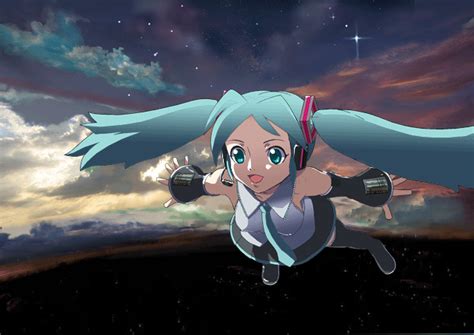 Safebooru Animated Animated  Aqua Eyes Aqua Hair Detached Sleeves Flying Hatsune Miku Night