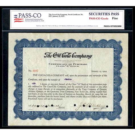 During the period from 2010 to 2021 coca cola current assets anual values regression line had geometric mean of 623,103,129 and significance of. 1929 The Coca-Cola Company Class A Stock Certificate PASS ...