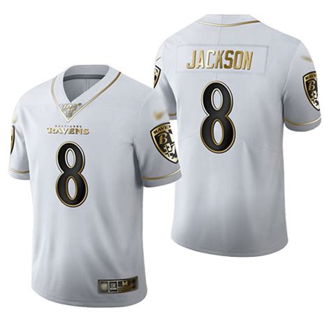 men s baltimore ravens 8 lamar jackson white stitched limited golden edition jersey