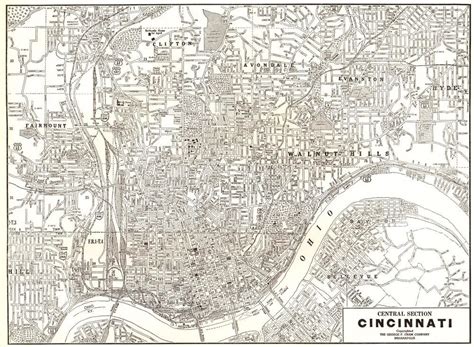 1940 Vintage Cincinnati Map Antique Map Of Cincinnati Ohio