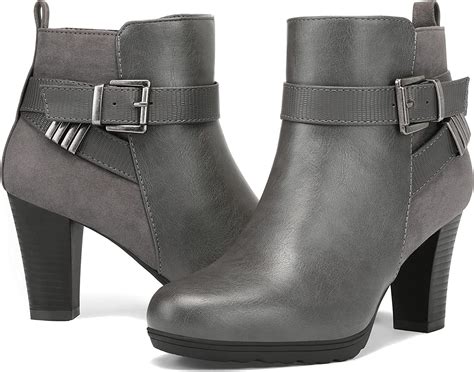 Mysoft Womens Zipper Bootie Chunky Stacked Heel Ankle Boots Buckle