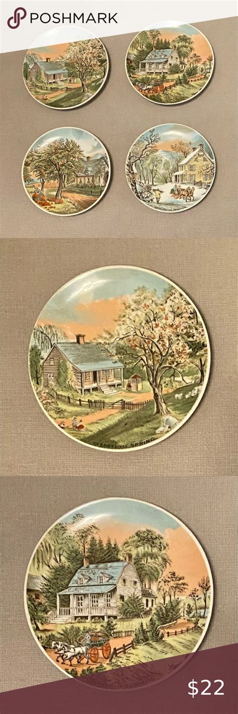 Vintage Currier And Ives Four Seasons Plates Set Of 4 Currier And
